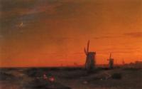 Aivazovsky, Ivan Constantinovich - Landscape With Windmills